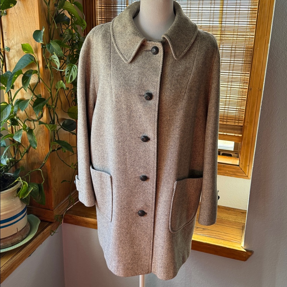 1960’s ILGWU Wool Italian Car Coat by Arlette Double Breasted Herringbone tweed